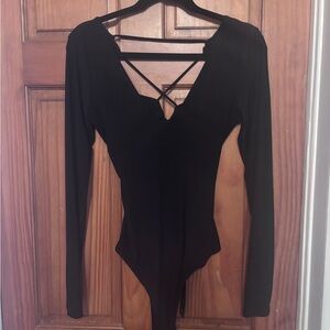 Lulu's Black Strappy Back Bodysuit